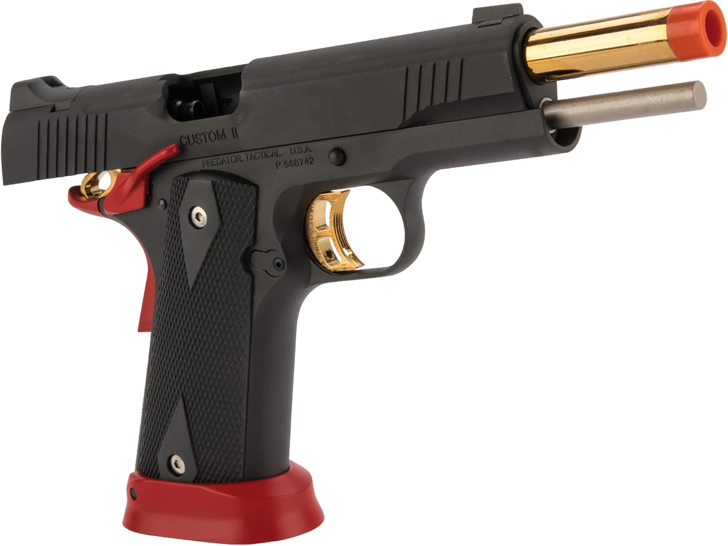 Evike Airsoft - Predator Tactical Iron Shrike Gas Blowback Airsoft 1911 Airsoft Pistol by King Arms (Color: Red / CO2)