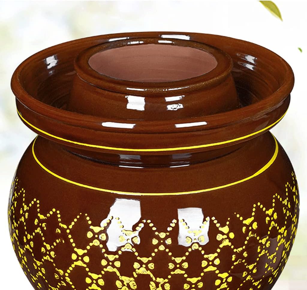 Large Traditional Chinese Porcelain Pickle Jar, Natural Ceramic Fermentation Crock Pickling Pot,Fermenting Jar with Water Seal Airlock Lid Stoneware Fermenter for Ki 2.5KG Jar