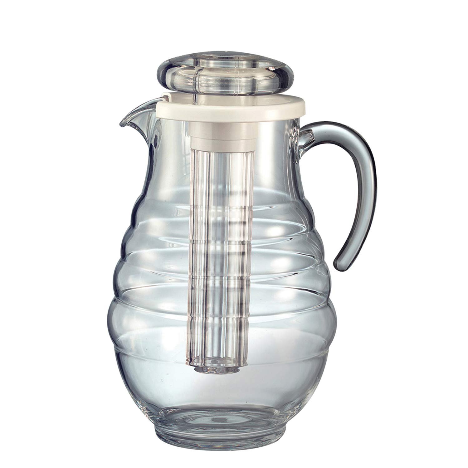 Service Ideas SWP33RB Water Pitcher with Ice Tube, 3L, BPA-Free, Ribbed Body, Clear
