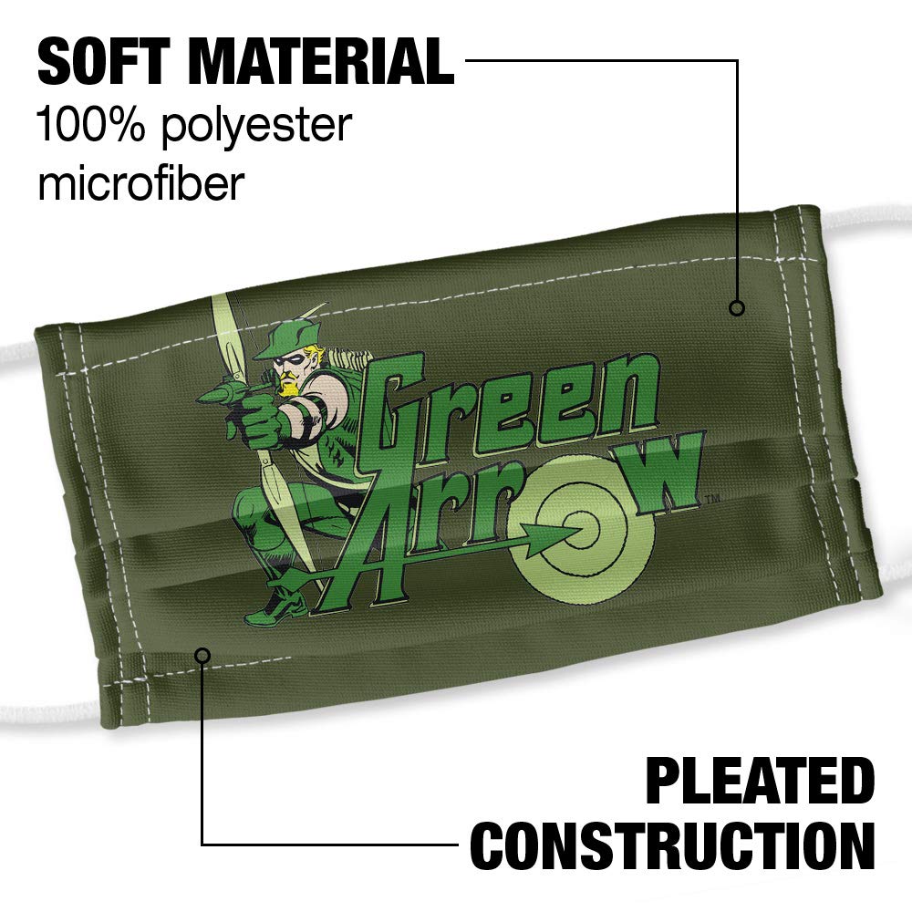 Popfunk Justice League Green Arrow Charcter & Logo 1-Ply Reusable Face Mask Covering with Adjustable Nose Wire, Unisex