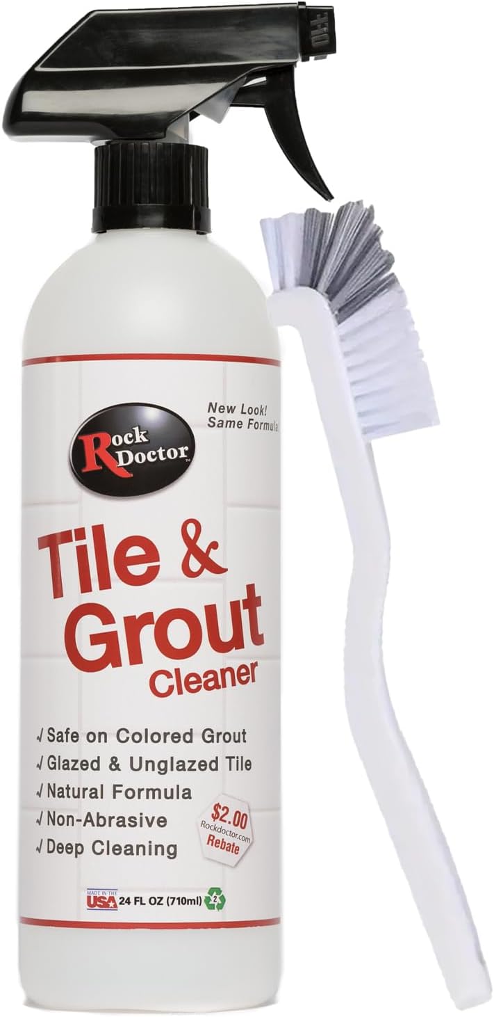 Natural Tile and Grout Cleaner with brush, Remove Stains Dirt, Oil, and Soap Scum, Heavy Duty Non-Abrasive Tile Cleaner, Natural Formula