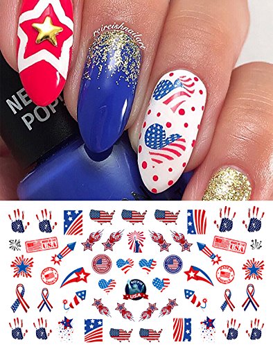 4th of July I Love America Nail Art Waterslide Decals Set #2 - Great for Memorial Day! - Salon Quality!