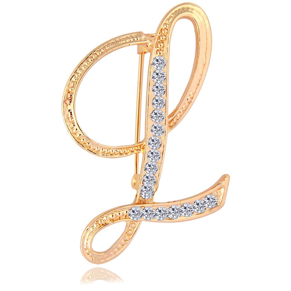 Letter Brooch Pins Initial Rhinestone Brooch for Women Crafts Gold A-Z