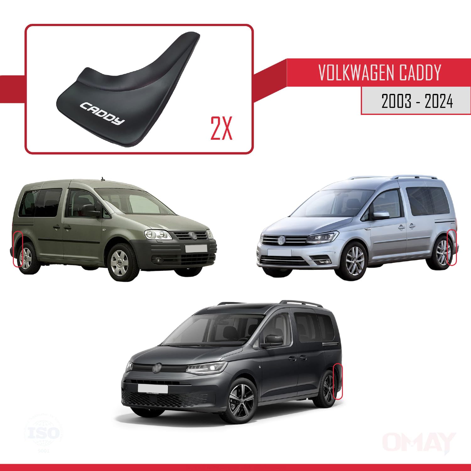 RE&AR Tuning Compatibile con Volkswagen Caddy 2003-2024 Parafanghi Anteriori e Posteriori Set del Veicolo 4 Pezzi Nero