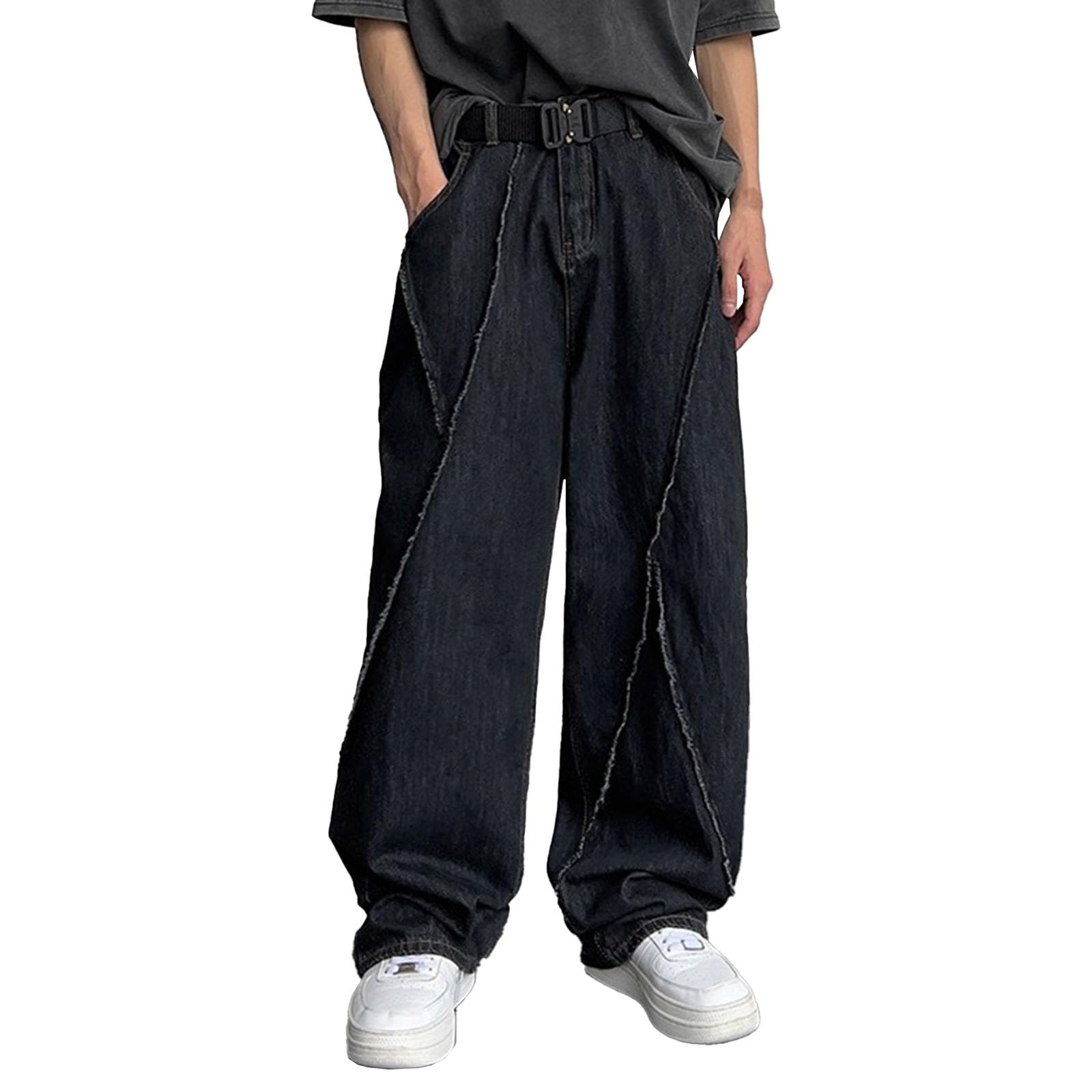 Mens Baggy Jeans Y2k Wide Leg Loose Fit Jeans Streetwear Denim Washed Hip Hop Pants