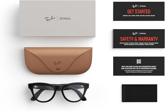 Ray-Ban Meta (1. Nesil), Skyler, Parlak Siyah | Unisex AI Gözlük - 12 MP Ultra Geniş Kamera, Ses, Video Kaydı ve Bluetooth için Açık Kulak Hoparlörler - Şeffaf Lensler