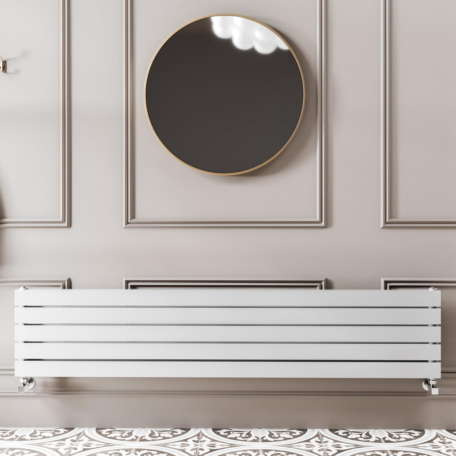 Go Bathrooms Pinta 340 x 1800mm Horizontal Radiator White Flat Panel Single Column Wall Mounted Designer White Radiator Central Heating Includes Brackets โ image 1