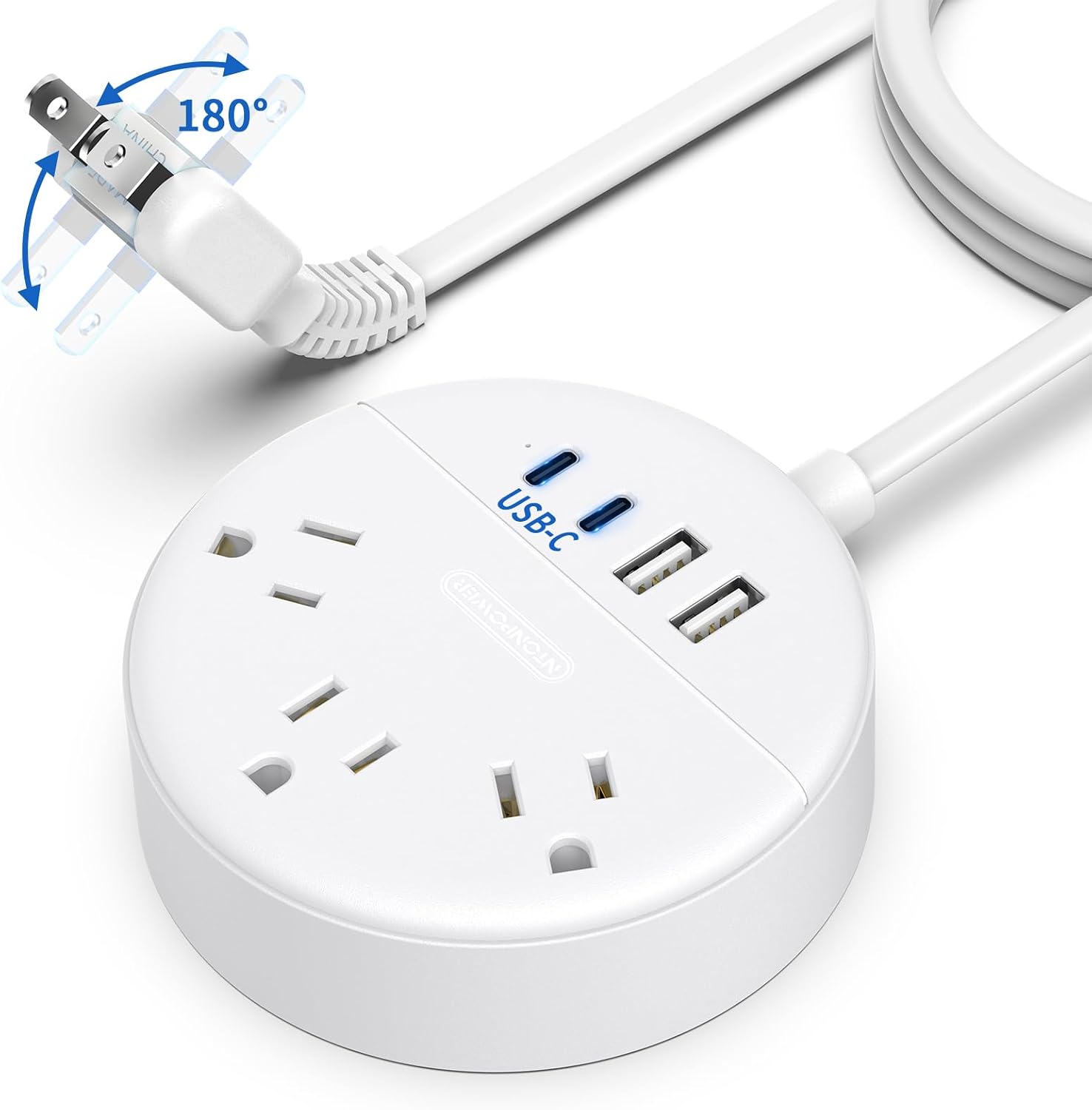2 Prong Power Strip with USBC, NTONPOWER 1875W/15A 2 Prong
