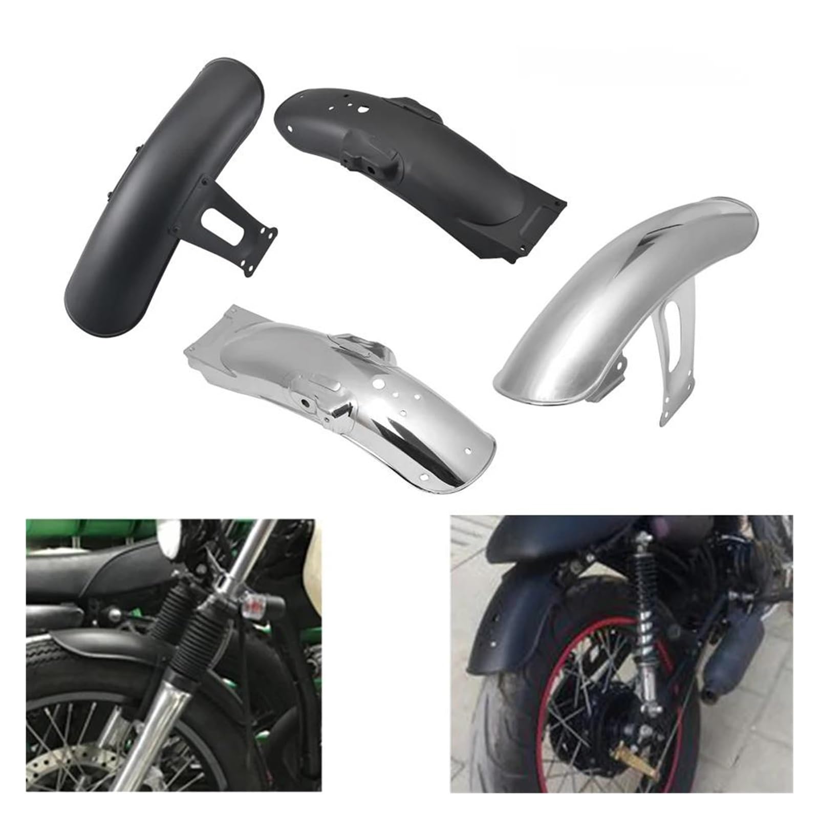 Parafanghi Per CG125 Cafe Racer Retro Accessori Moto In Metallo Parafango Anteriore/Posteriore Nero Opaco/Cromo Moto Parafango parafango della moto(Chrome Front n Rear)