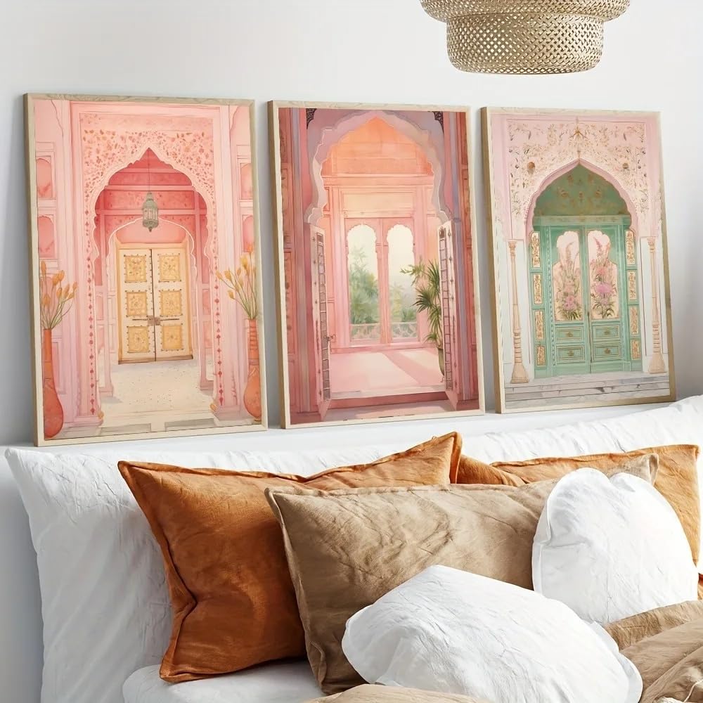 GKUVBF Quadro astratto indiano in stile retrò con pavone e palazzo, su tela, ideale per decorare la camera da letto e il soggiorno (20x30 cm x 3/cornice interna).
