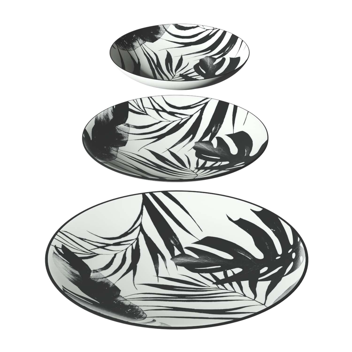 Service D'assiettes "palme" - Noir - 18 Pièces
