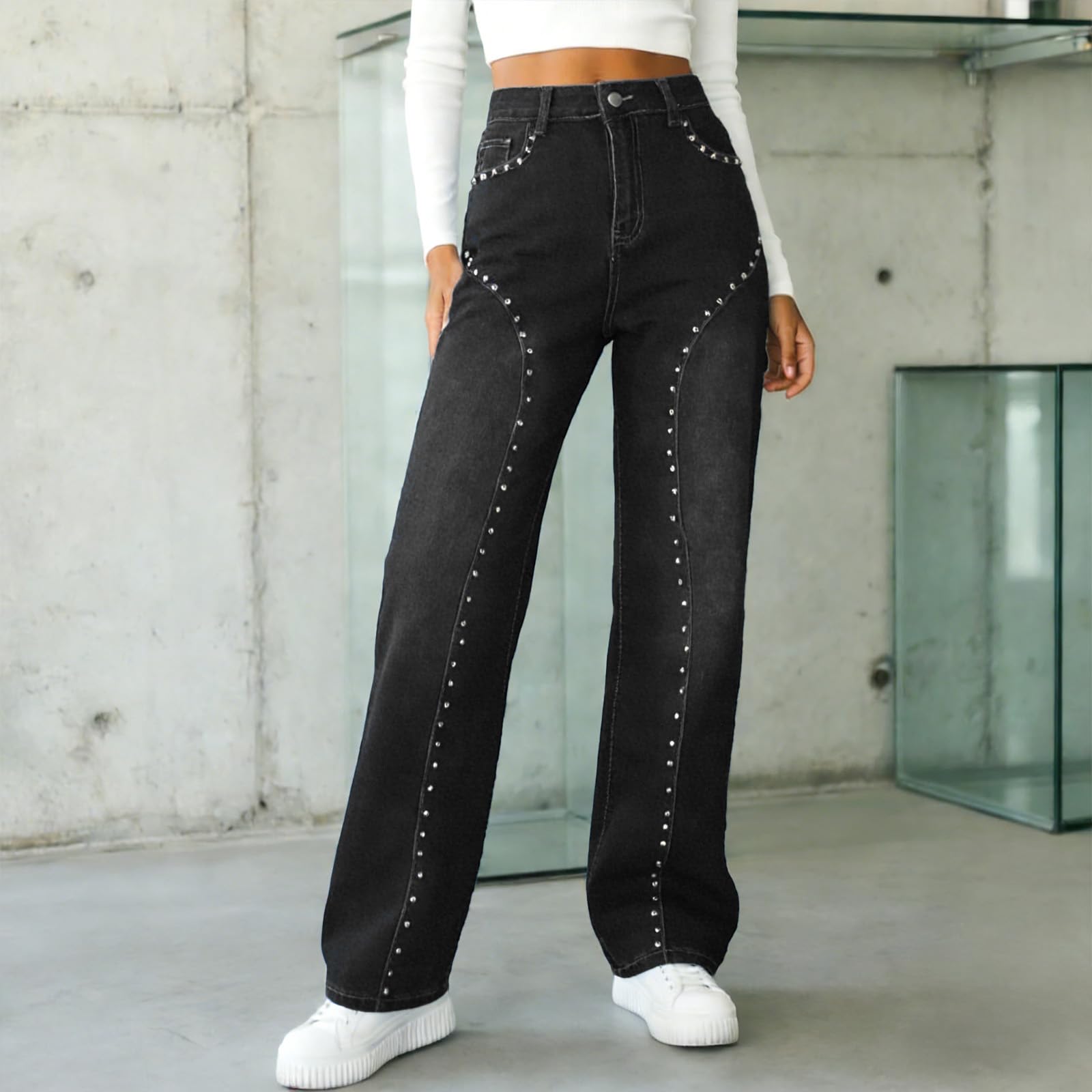 Vaqueros Mujer Tallas Grandes Vaqueros Elásticos Mujer Elásticos Slim De Tiro con Tira De Botones Visibles Elegantes Cintura Alta Ajustados Estilo Urbano