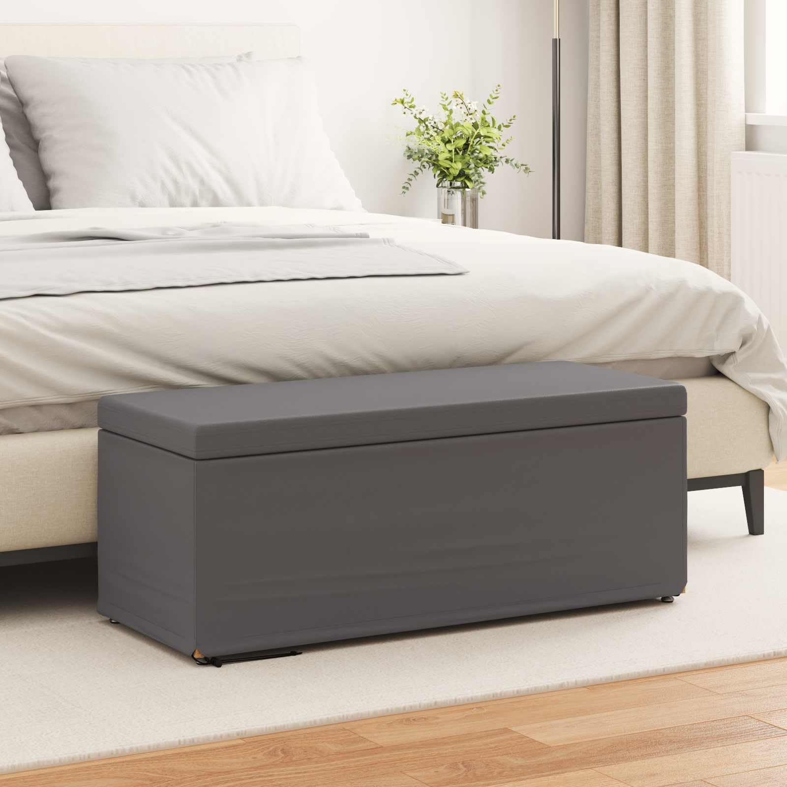 vidaXL Halka Szary Skóra ekologiczna i drewno inżynieryjne, Nowoczesny, trwały, kompaktowy stołek do kuchni, stylowy design, wygodne siedzenie, minimalistyczne meble
