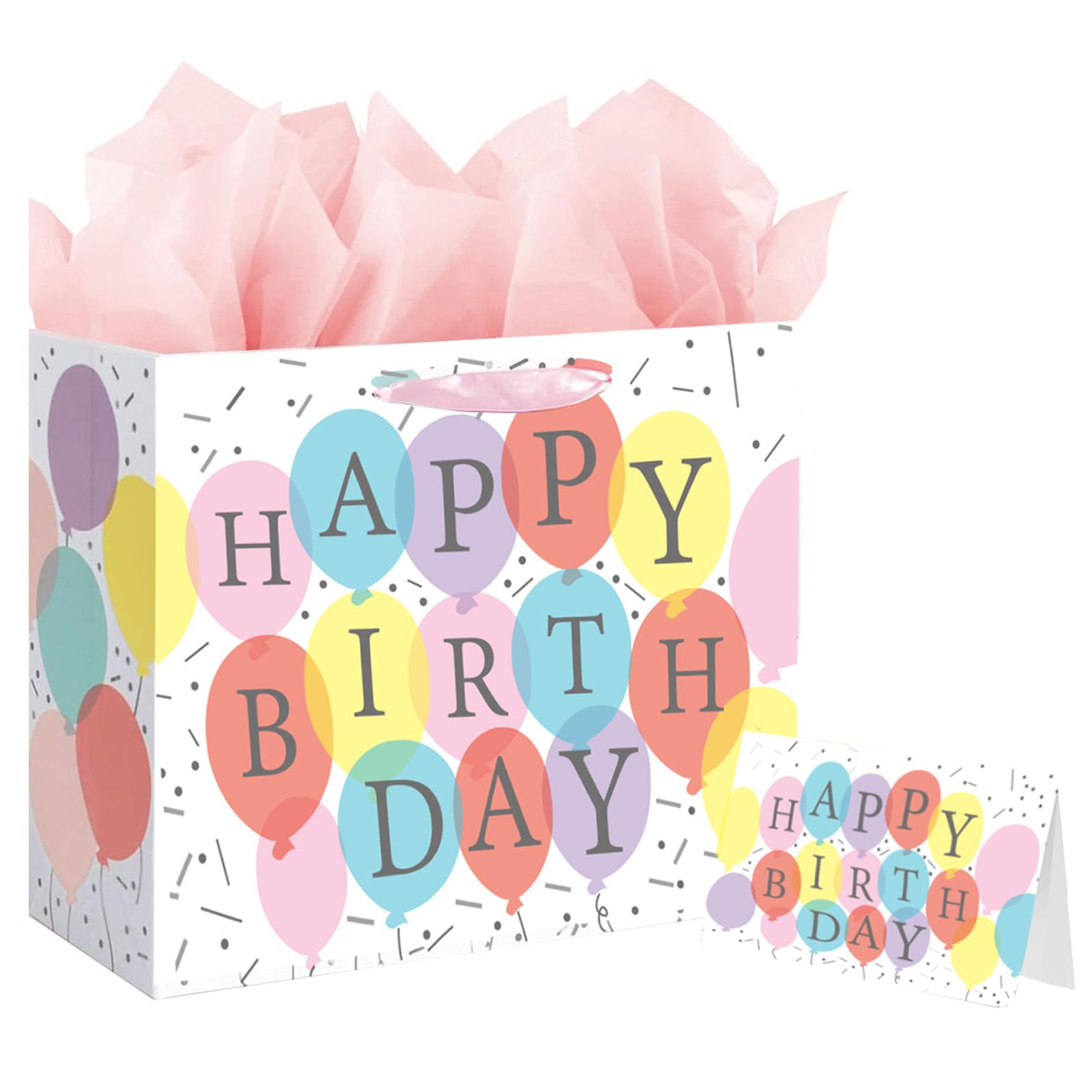 5PCS 13" Large Happy Birthday Gift Bag with Card and Tissue Papers, Handles Floral Design for Women...