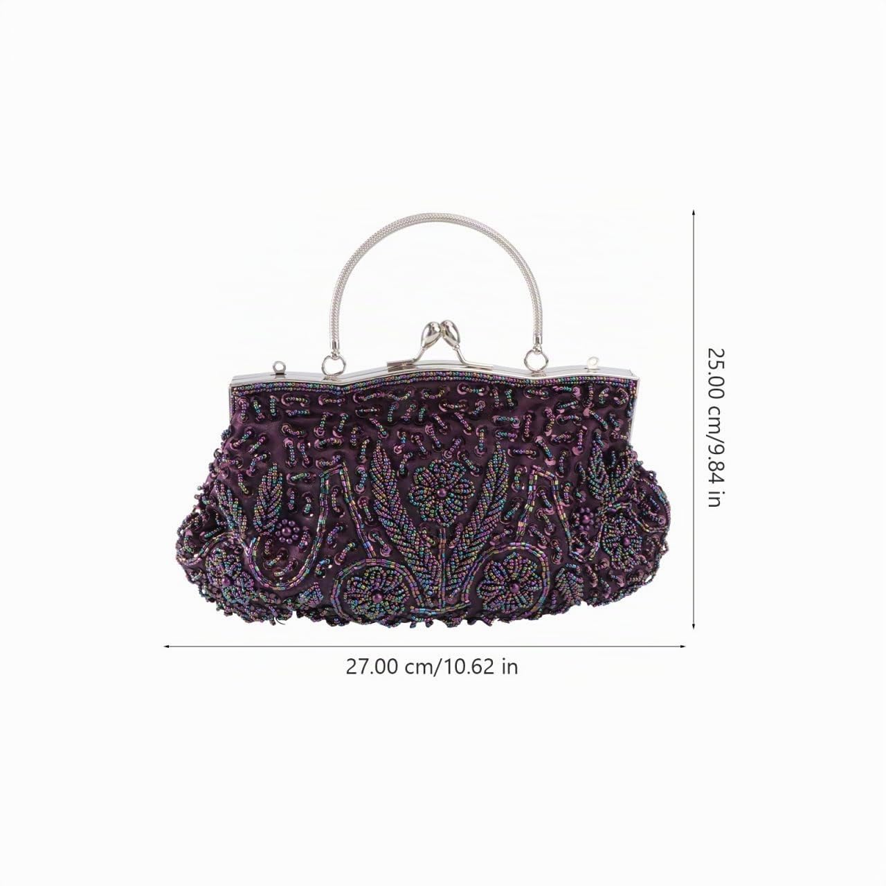 1 Pc Bolsa De Cena Bolso De Mano De La Novia Monederos De Flores Para Mujer Bolsos Fiesta Mujer Bolsa De Oro Bolsa De Banquete Boda Púrpura De Imitación y Poliéster Perder
