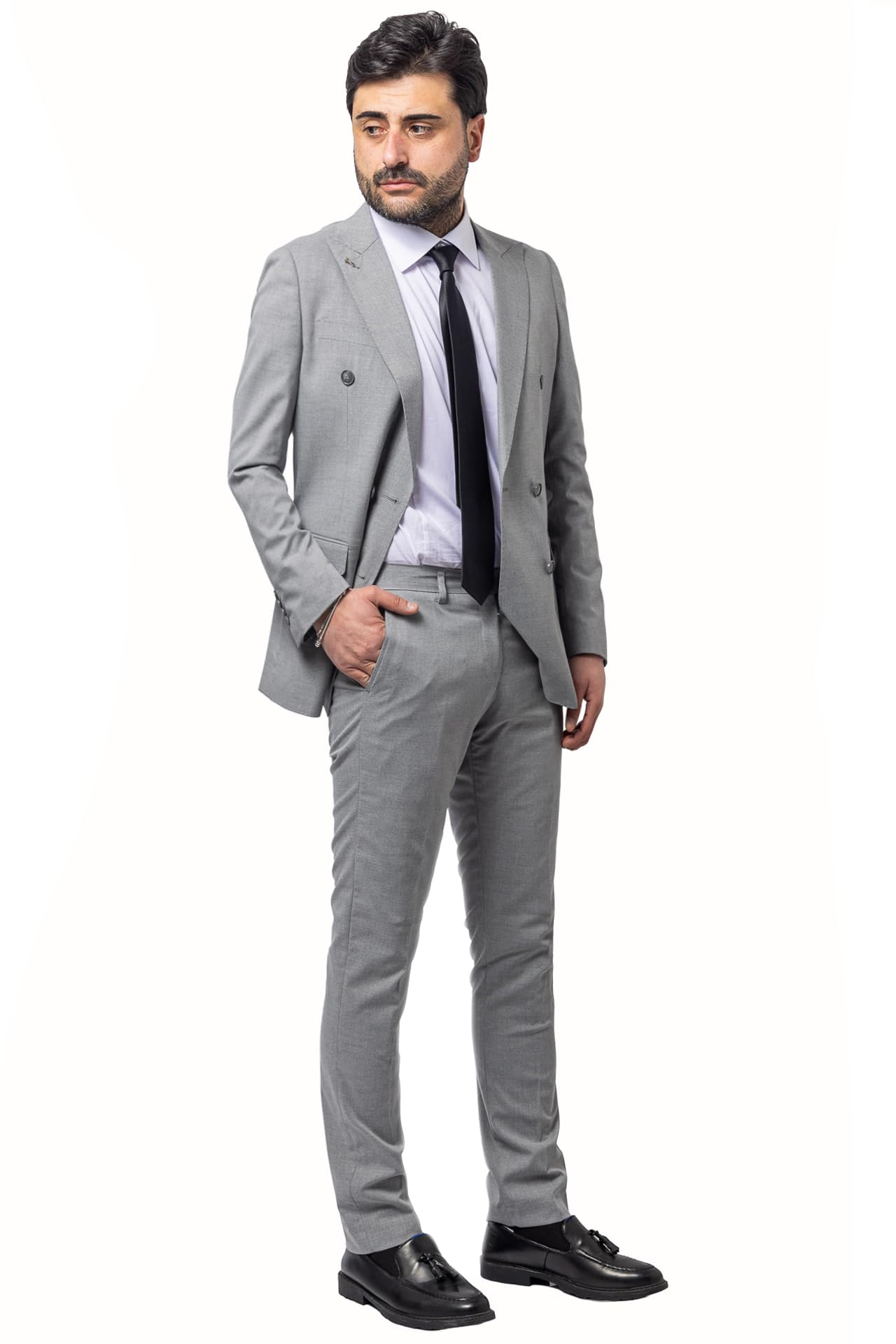Completo Elegante da Uomo Doppiopetto Abito Cermonia Matrimonio Giacca e Pantaloni Linea Sartoriale Tutte Le Stagioni
