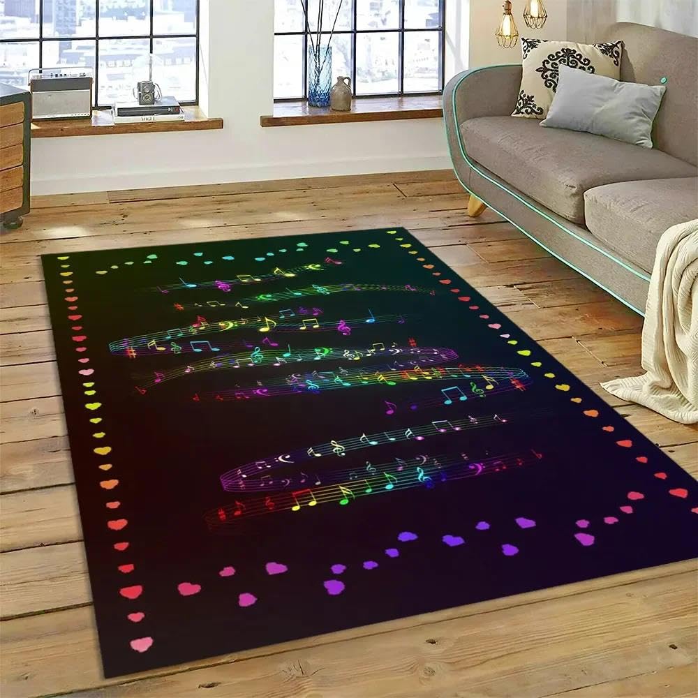 Alfombra de partituras con Notas Coloridas y Creativas, Adecuada para Sala de Estar, Dormitorio, Alfombra, Mesa, Puerta de Cocina, Alfombra Antideslizante para Regalo