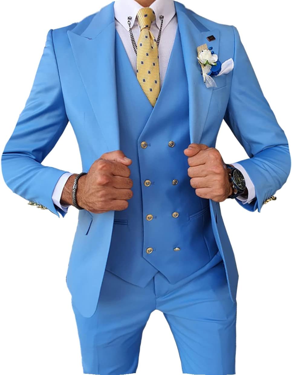 Formal Men's Suit Regular Fit 3 Piece Solid Prom Tuxedos Business Suits Set for Wedding Grooms