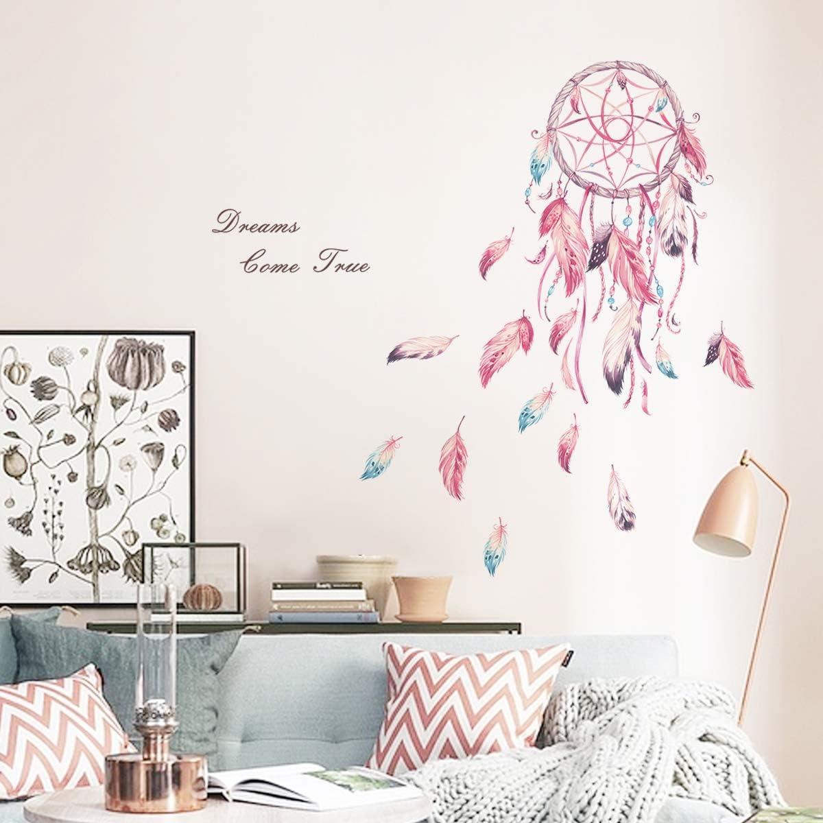 decalmile Dream Catcher Feathers Wall Decals Quotes Dreams Come True Wall Stickers Girls Bedroom Living Room Wall Decor(Finished Size: 39" W x 42" H)