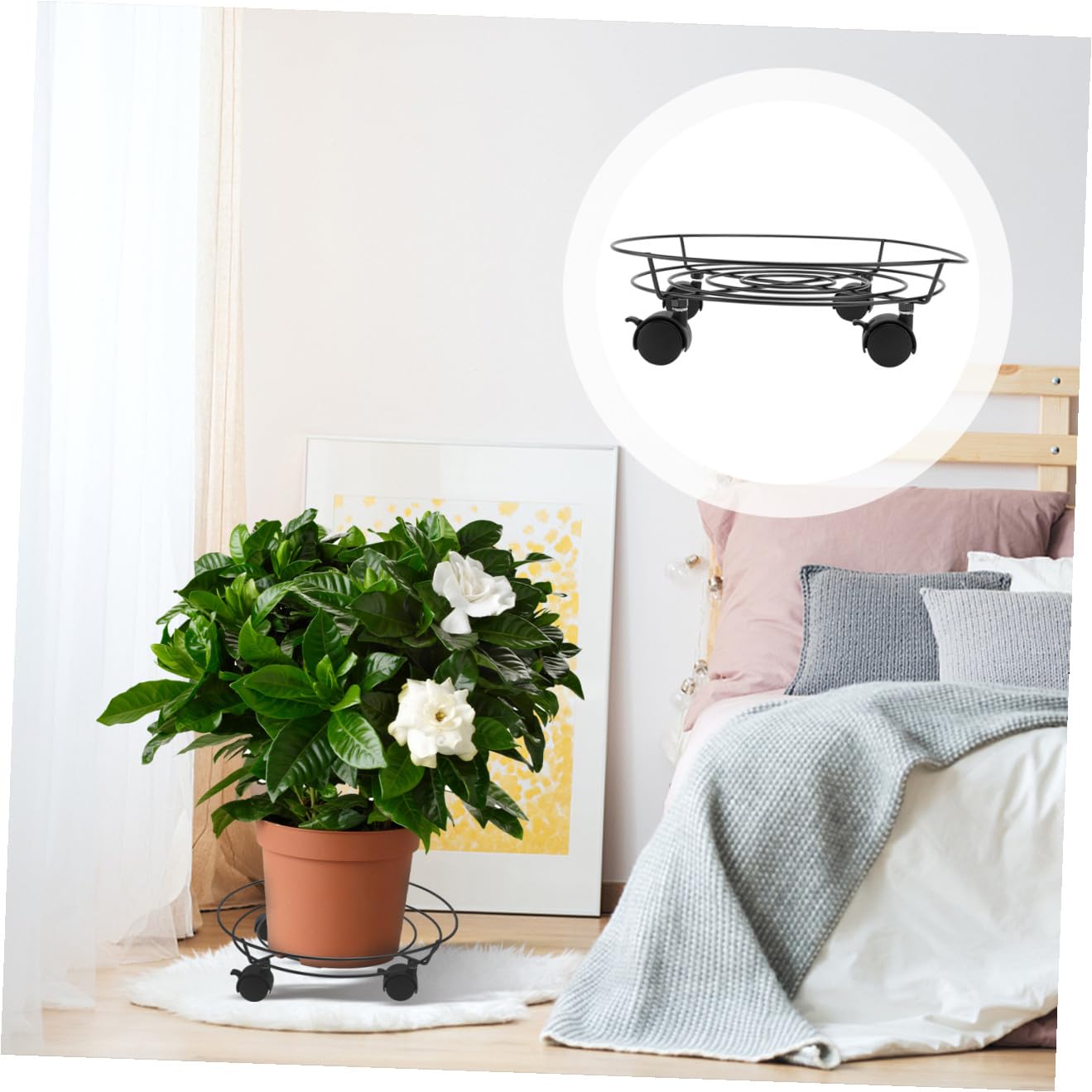 YARNOW 1 Supporto per Bonsai in Ferro con 4 Ruote per Vasi da Fiori Nero 36 Cm Freni