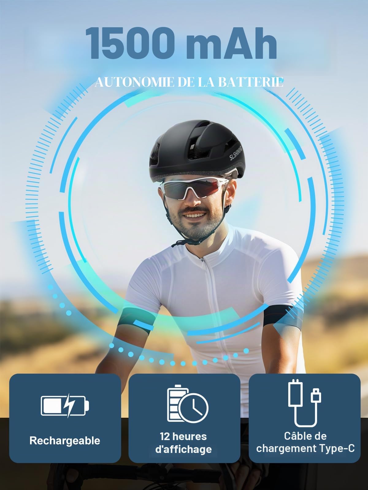 Casque de vélo LED Personnalisable, Route et Montagne, 8 aérations, Sangle réglable, Doublure EPS, Léger pour Adultes