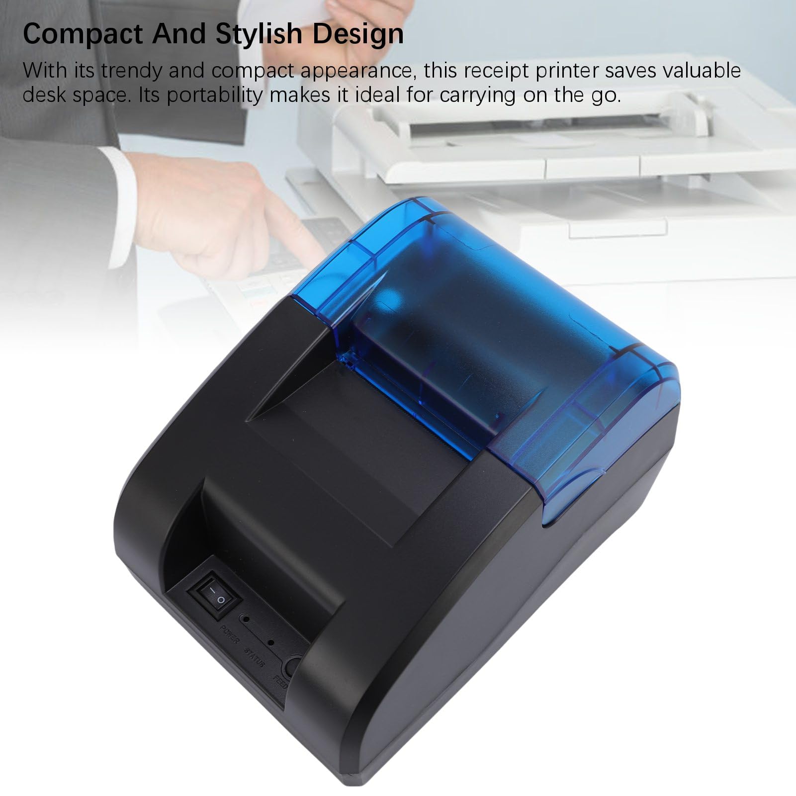 XUMIUZIY Impresora de Recibo Térmico Portátil, Impresora de Recibo Bluetooth USB de 58 Mm, Comando ESC POS, Uso con Teléfonos y Computadoras, para Restaurantes, Comida para Llevar,
