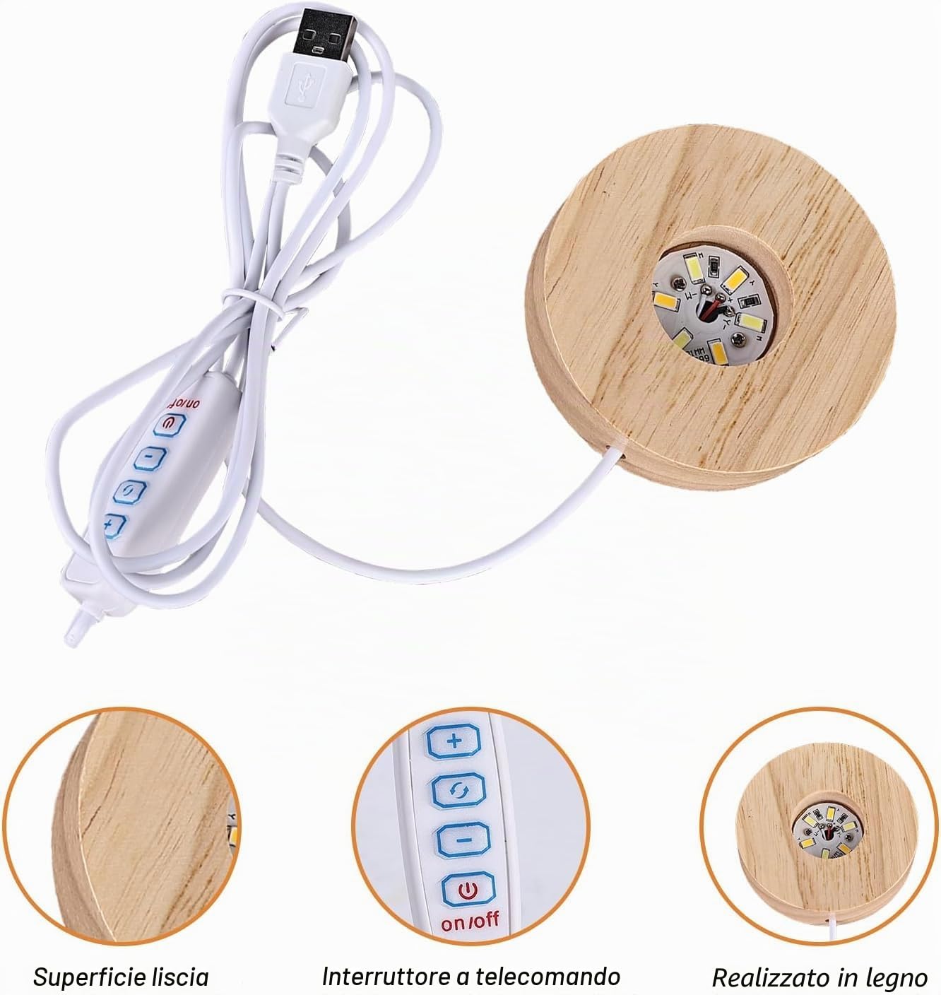 Sporgo LED Base in Legno: Rotonda Luminosa 3 Colori Regolabile Con Interruttore per Sfere di Cristallo, Gioielli, Acrilico