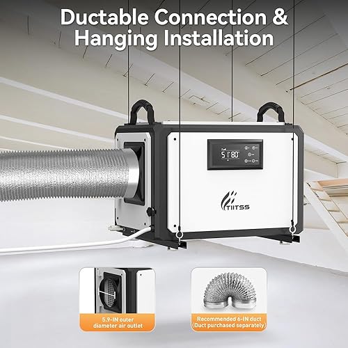 Miniatura 4 de Deshumidificador comercial de 120 pintas con manguera de drenaje para espacios de arrastre, industrial, sótanos, garajes, deshumidificador con