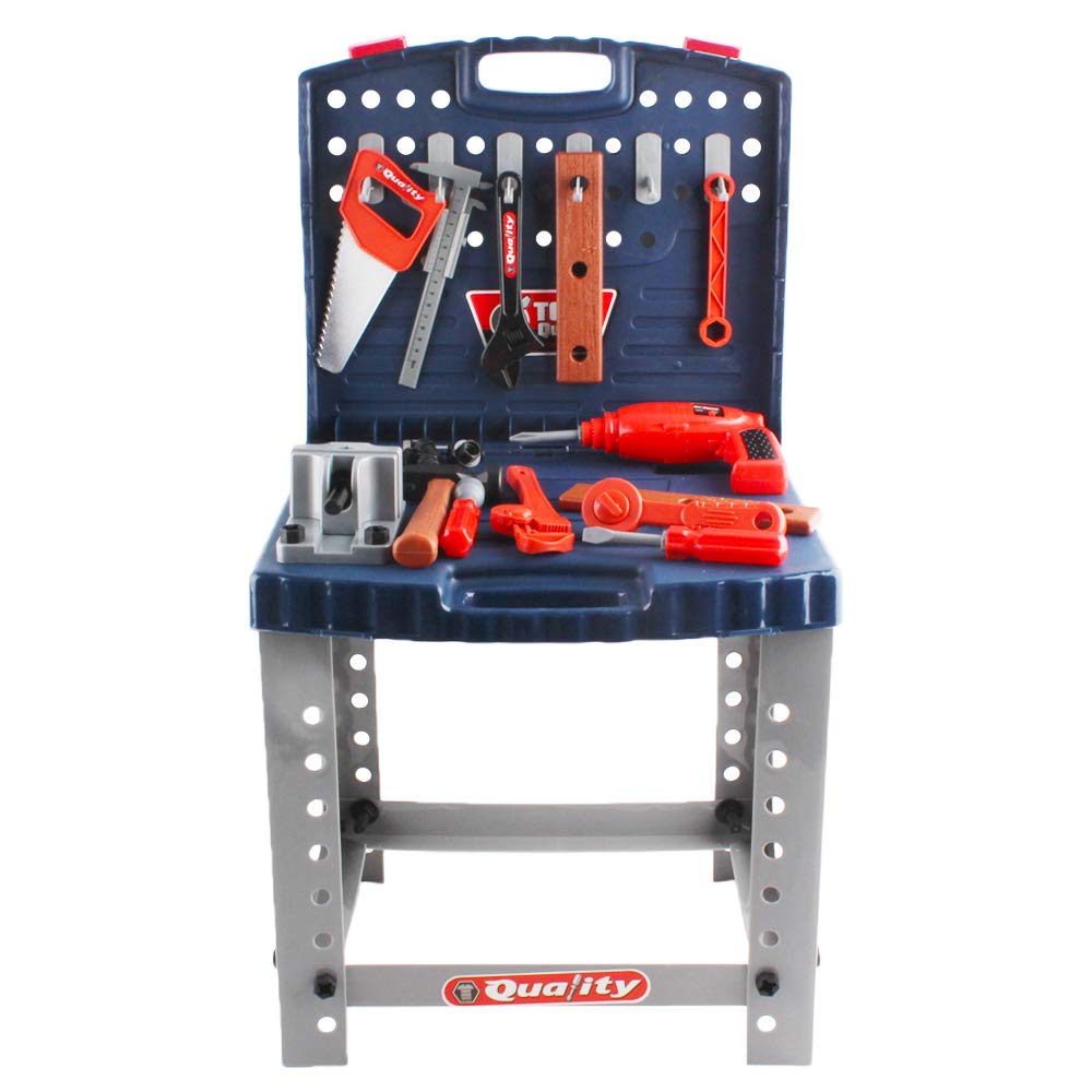 deAO Caja Herramientas Juguete,Taller Mecánico Plegable Maletín Herramientas y Accesorios de Juguete Playset Portátil,Incluye 60 Accesorios y Taladro,Regalo niño Juguetes Educativos 4 5 6 7 8 Años