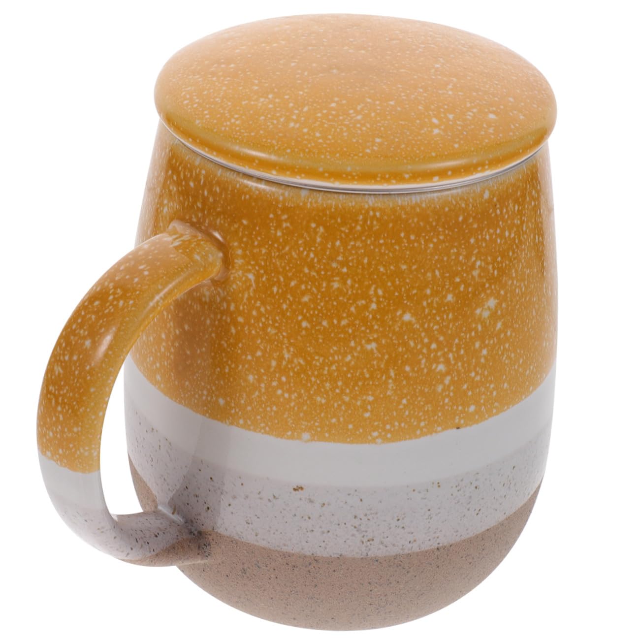 Mug en céramique jaune de 350ml pour thé avec couvercle de protection durable
