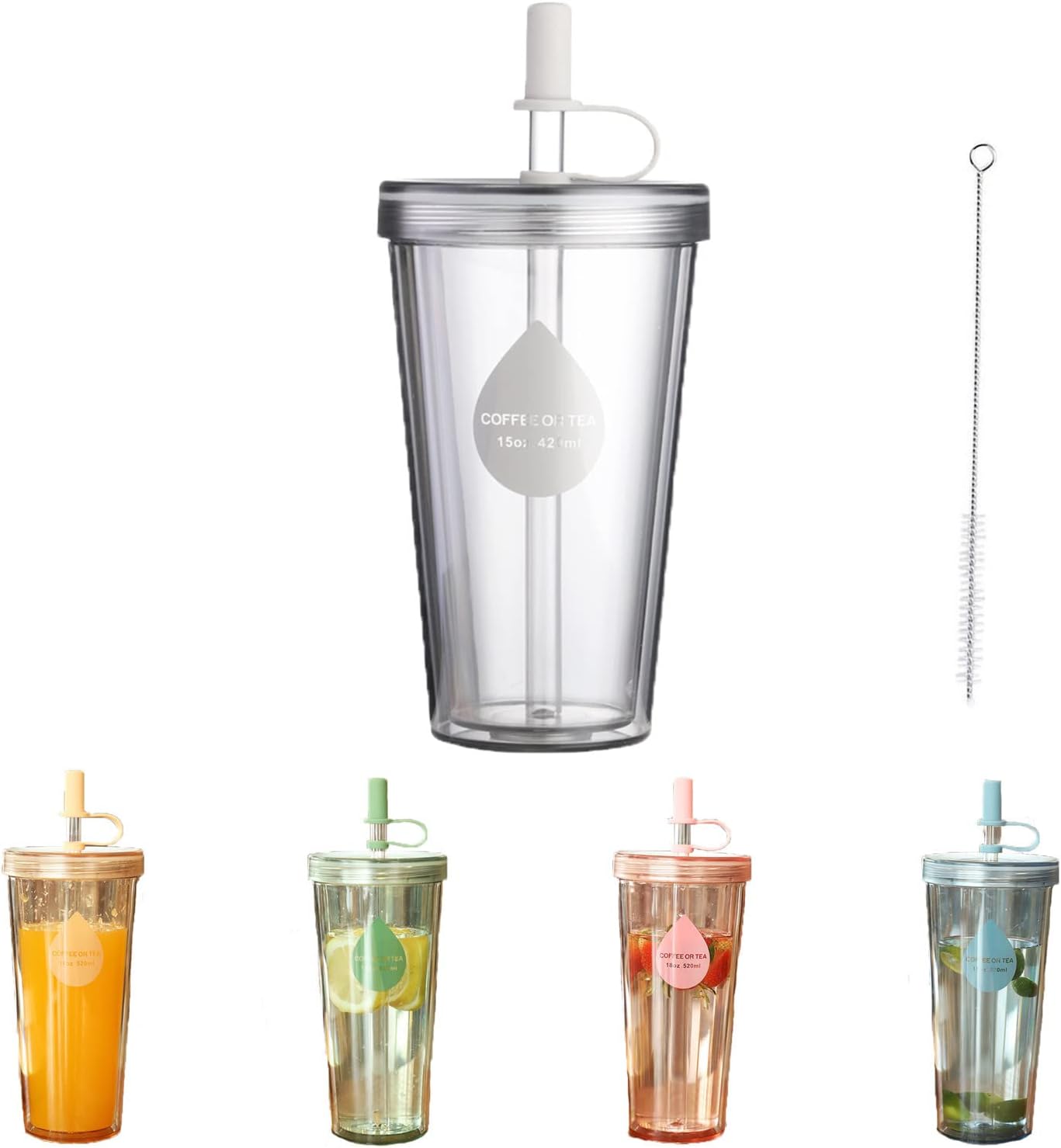 Amazon.co.jp Straw Tumbler, Double Layer Straw Cup, Large Capacity