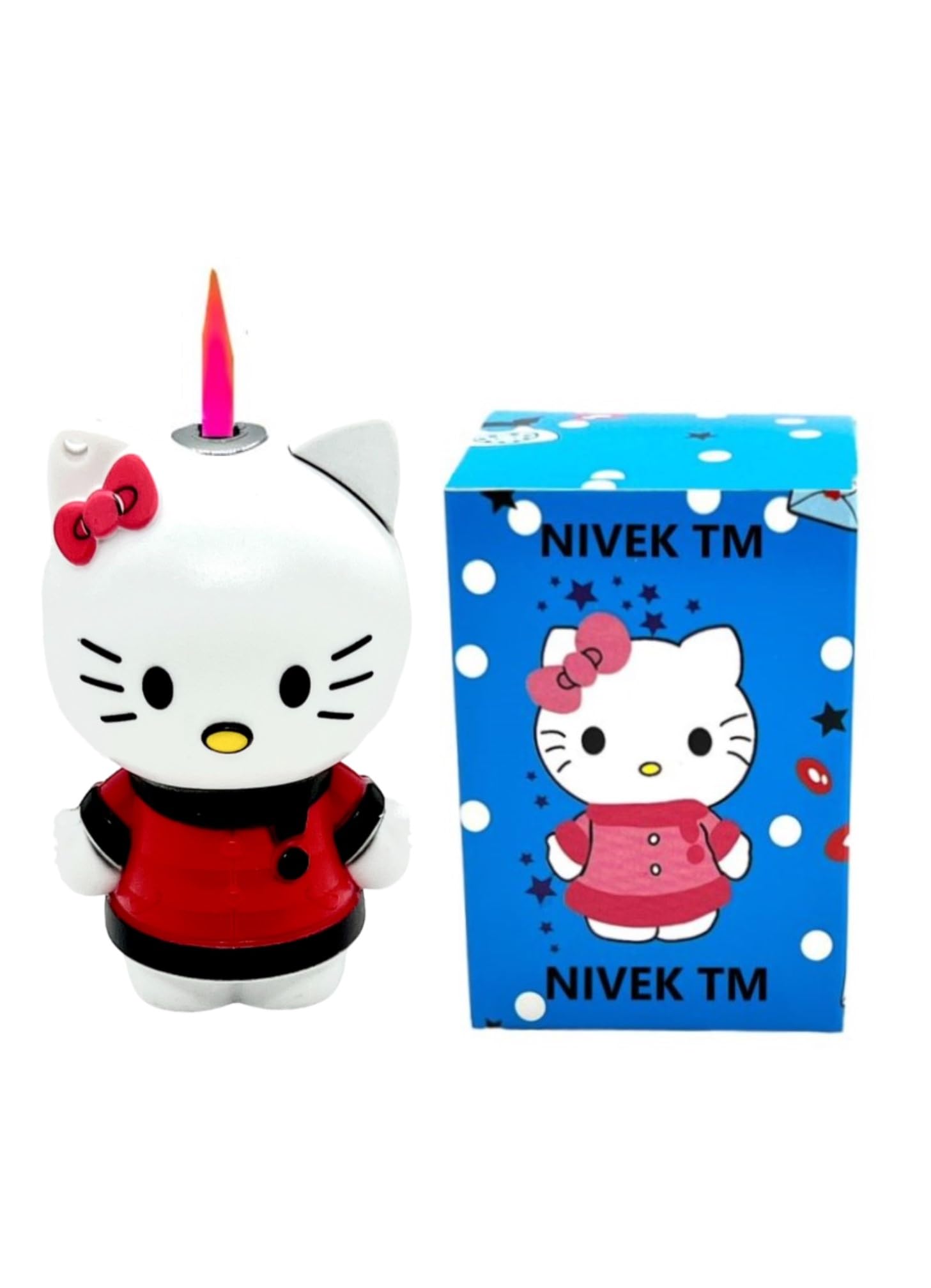 NIVEK Kitty 3D Lighter Pink Flame Cool Lighter Kawaii Cat Kitty KT Anime Y2K Pendant Chain Detachable Necklace (Red)