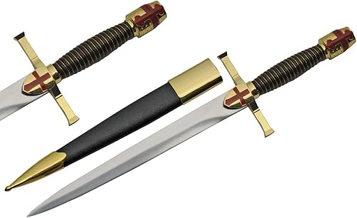Szco Supplies 15,5" réplica de oro medieval cruzada daga con vaina