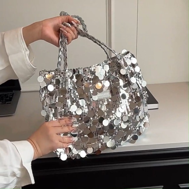 Bolsos brillantes para mujer, bolsos tipo tote con cremallera y asa de cuero, bolsos con purpurina modernos para mujer miniatura 7