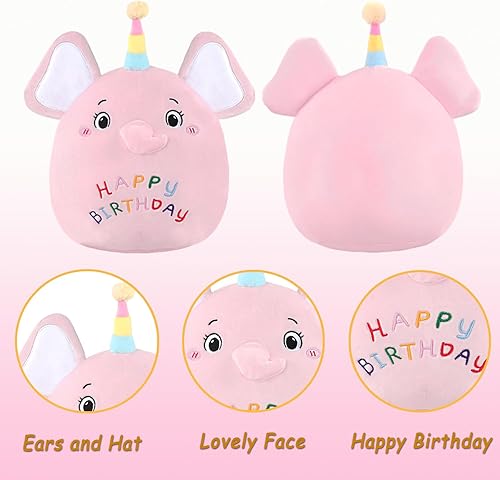 Miniatura 2 de Almohada de felpa de elefante de cumpleaños de 14 pulgadas, almohada suave de cumpleaños de elefante de felpa para niñas y niños, regalo de