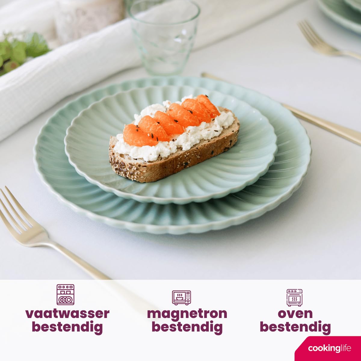 Cookinglife Serviesset Cardida Groen 18-delig / 6 personen - 6 dinerborden, 6 koszulek i 6 komentarzy