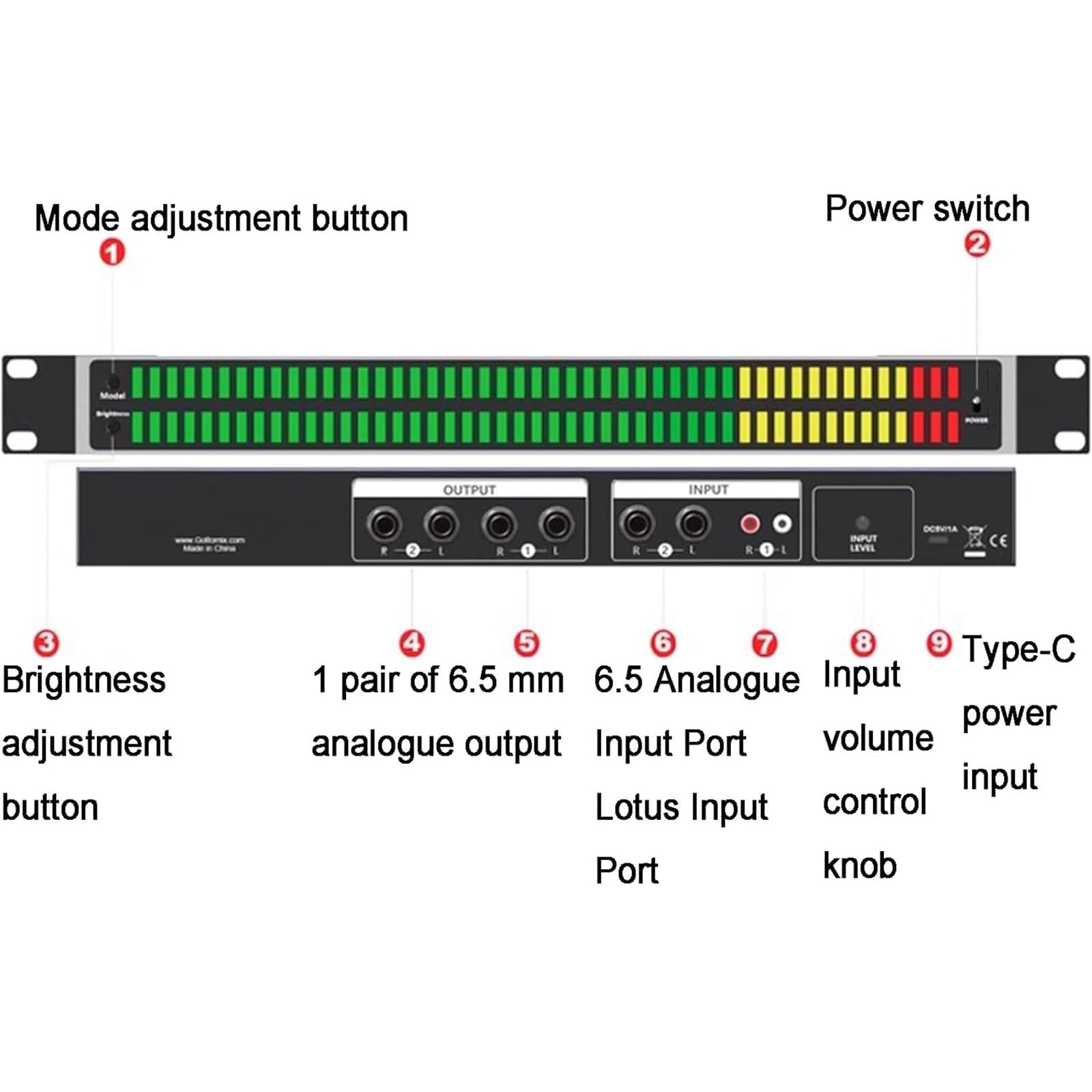 Indicatore musicale a LED, analizzatore audio VU Meter Display con 8 modalità e 5 impostazioni di luminosità regolabili, per studio e uso domestico