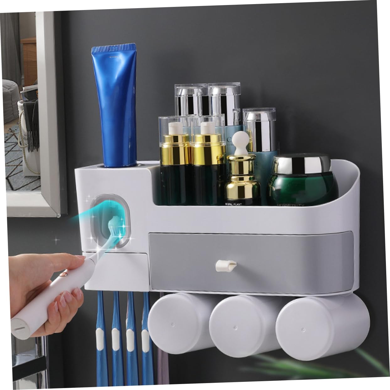Porta Spazzolini Da Bagno Parete Con Bicchieri Organizzatore Senza Design Pratico e Resistente Spazio Di Archiviazione Ottimizzato Per Dentifricio e Spazzolini Facile Installazione