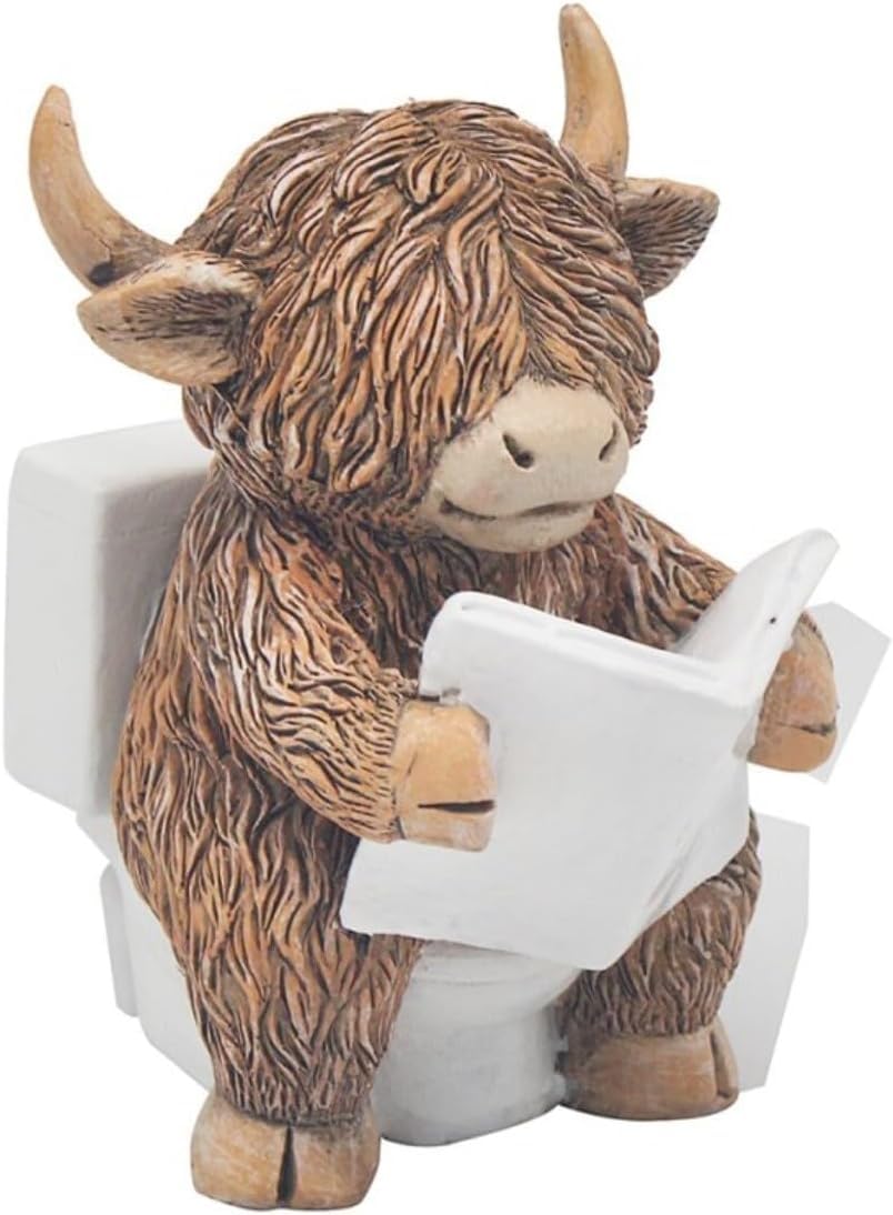 Dsxvjhd Women's Toilet Highland Cow Bathroom Decor, Resin Soaking Bath Figurine, Decorative Animal Ornament For Living Room, Bathroom, For /Men (Toilet)