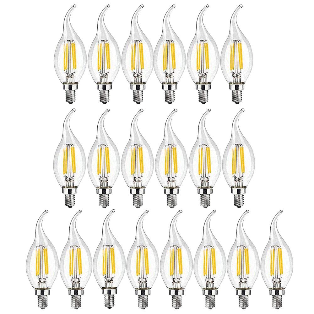 Ruihua - Bombilla de filamento de vela LED E14 blanco cálido 2700 K 4 W (equivalente a 40 W halógena) C35 pequeñas bombillas de bajo consumo vintage con rosca Edison 400 lm, 20 paquetes