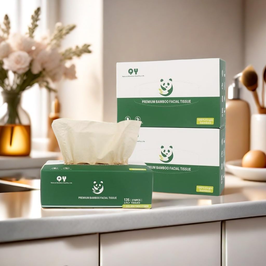 Unbleached Bamboo Facial Tissues - 12 Boxes of 100% Natural, Hypoallergenic, 134 Sh... - Image 3