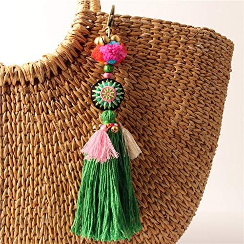 GMTEXTILES Llavero Verde Bolsa Accesorios Borla Bolsa Cartera Arco Iris Encanto Llavero Accesorios de Playa