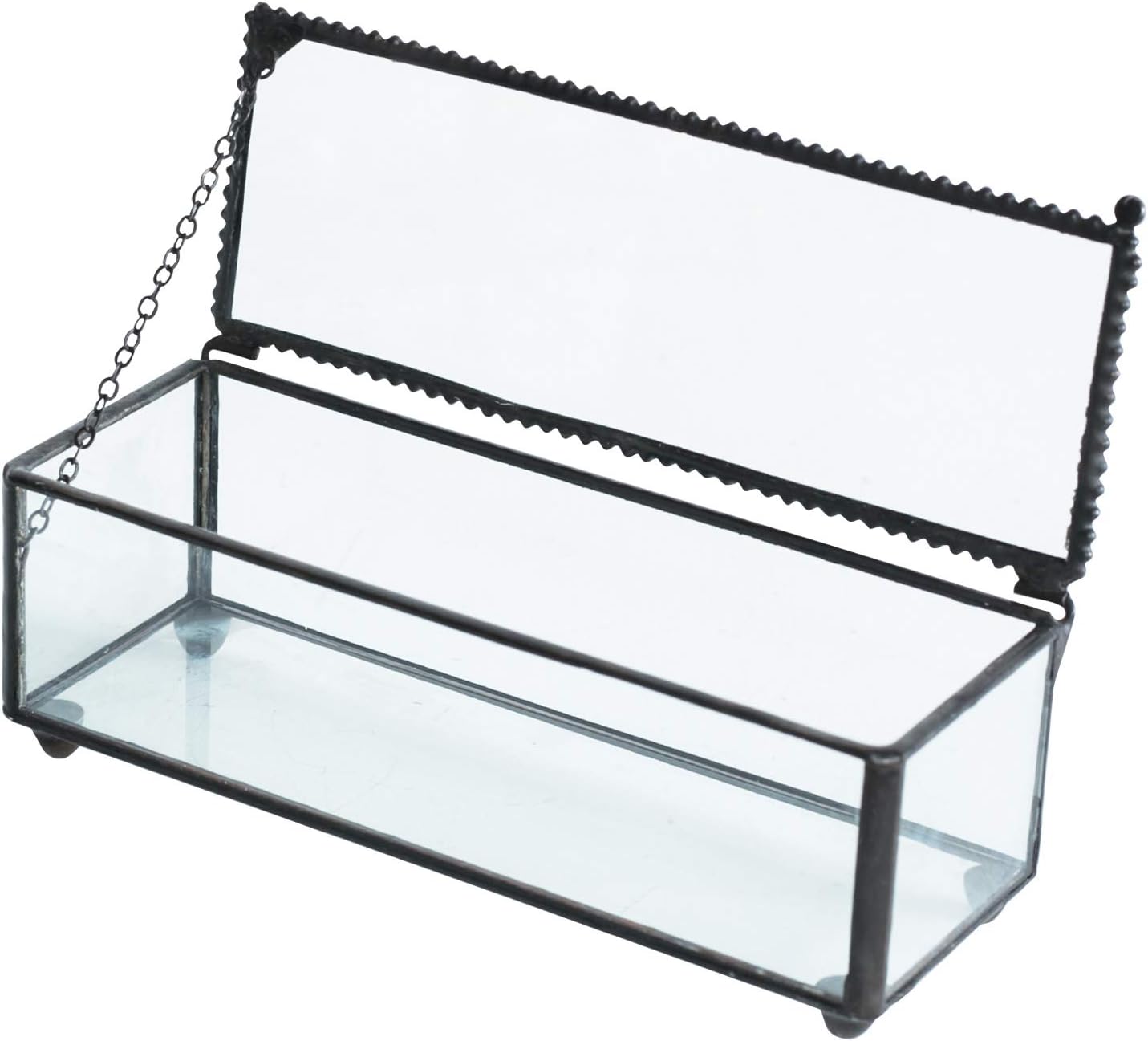 Black-in Vintage Glass Lidded Box Laced Edge Bracelet Keepsake Decorative Jewelry Display Personalized Large Clear Rectangle Box Rings Bracelet Organizer Home Decor
