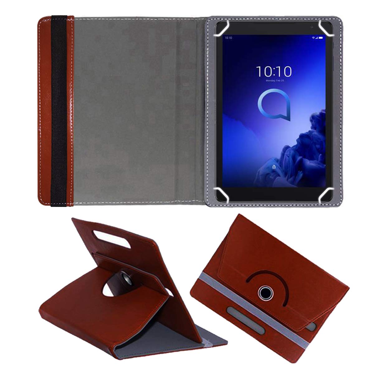 Fastway Rotating Leather Flip Case for Alcatel 3T 10 32 GB 10 inch with Wi-Fi+4G Tablet (Brown)