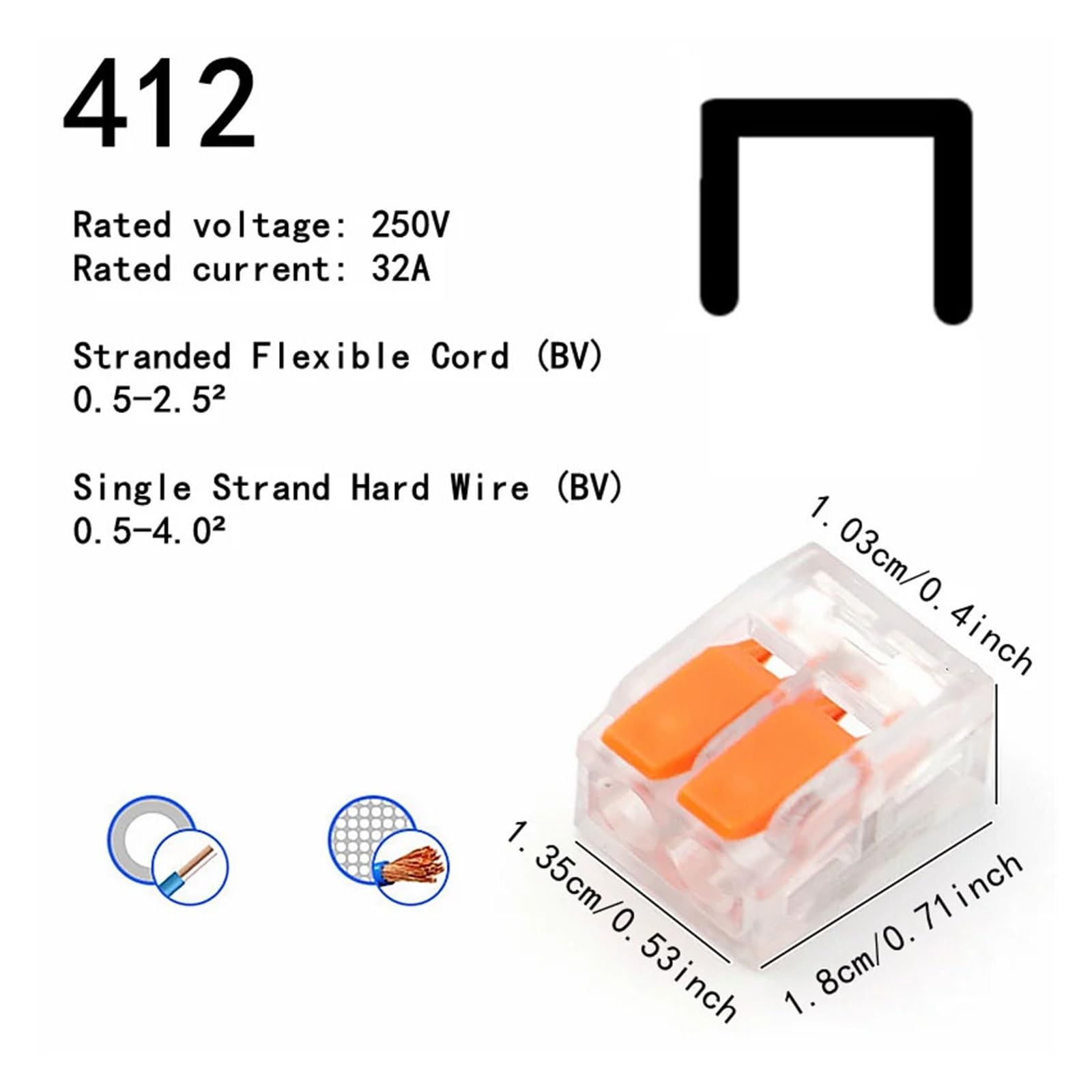 10-75 Uds. Terminales de enchufe rápido tipo Universal naranja, conectores equipos eléctricos, conector cable, 250V/32A | 75pcs Box