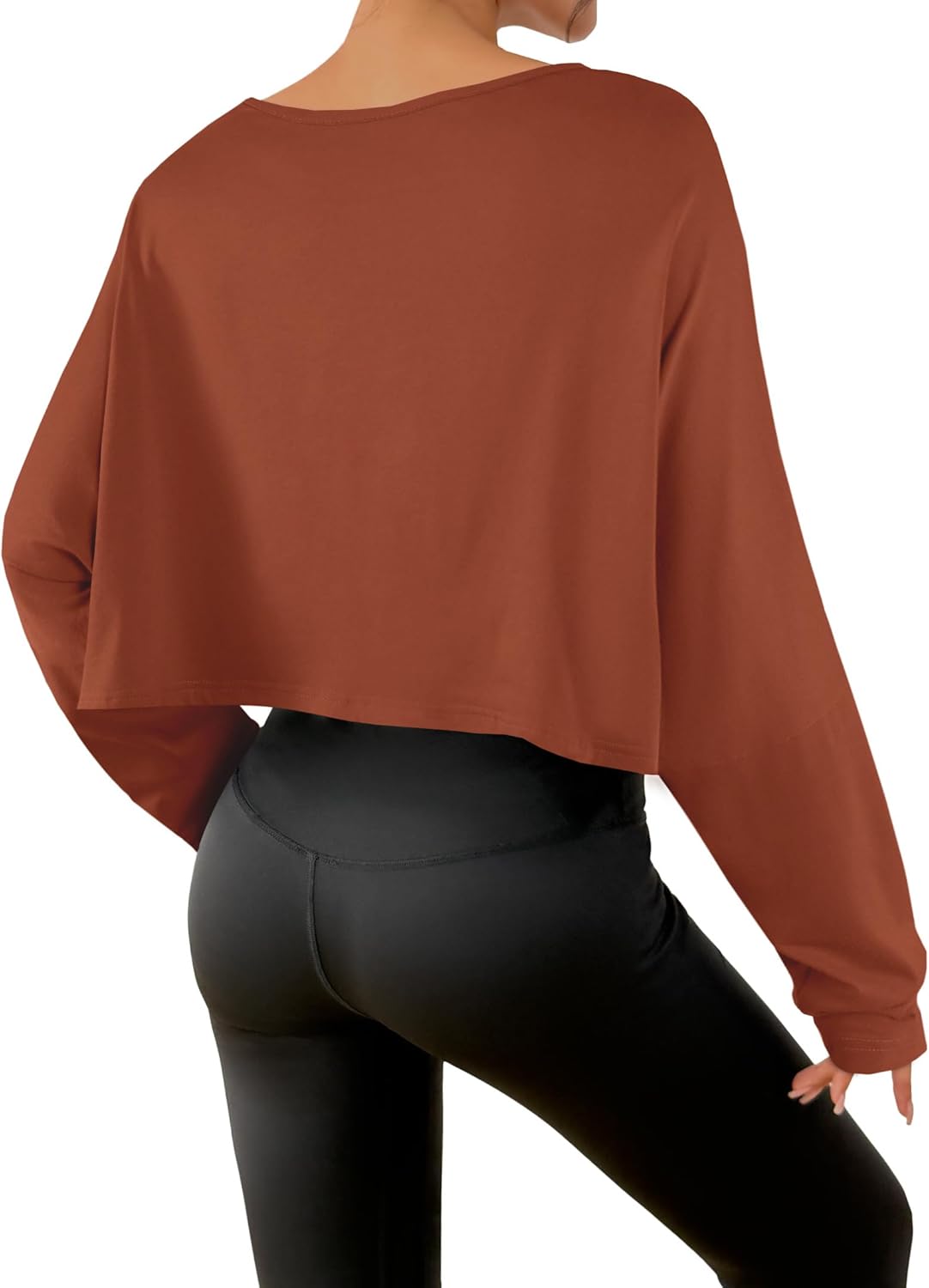 Remidoo Womens Batwing Long Sleeve Crop Top Crewneck Oversized Tshirt Casual Loose Shirt - Image 5