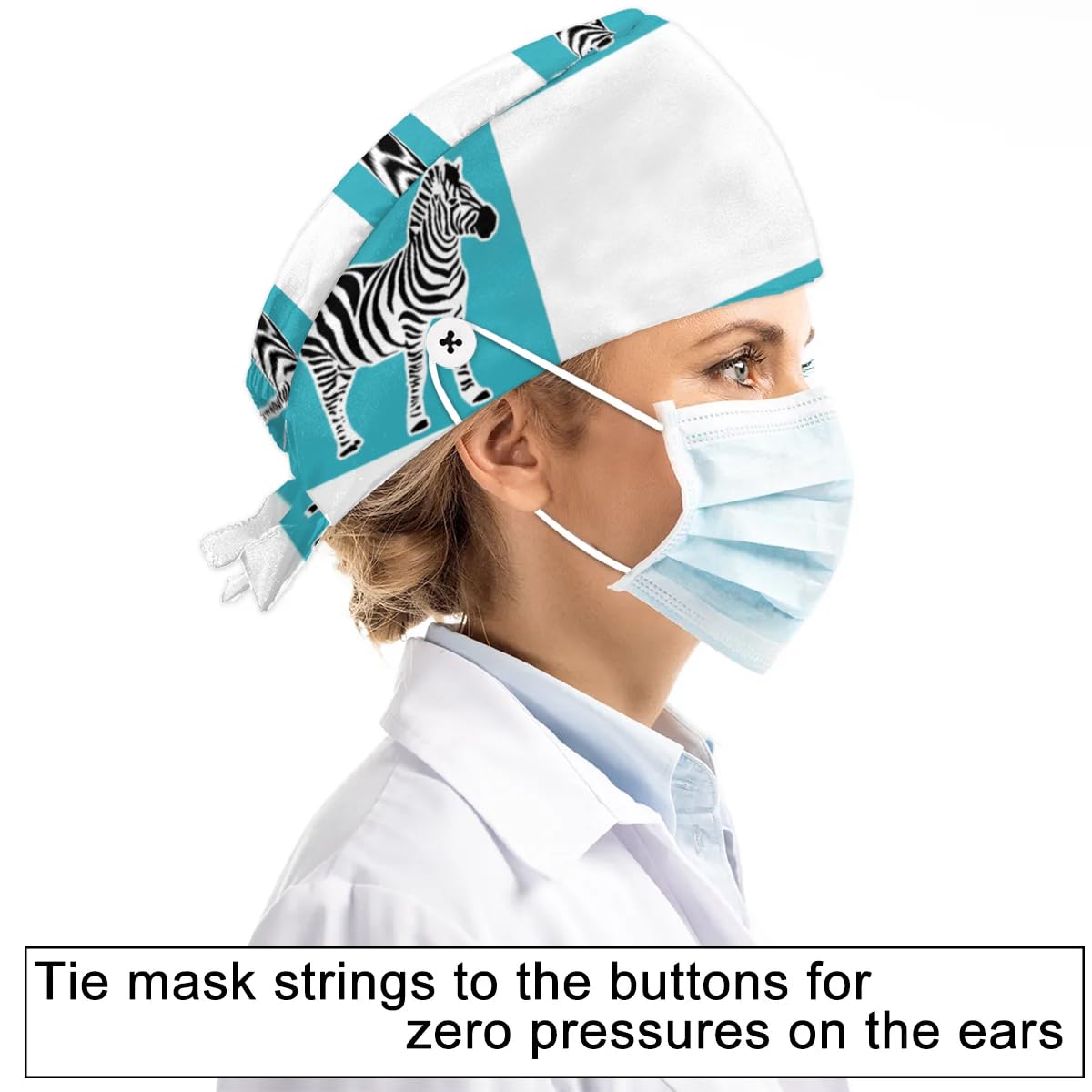 Mularoka Grid Zebras Working Caps with Button Sweatband Comfortable Adjustable Bouffant Hats Work Hat for Women Men