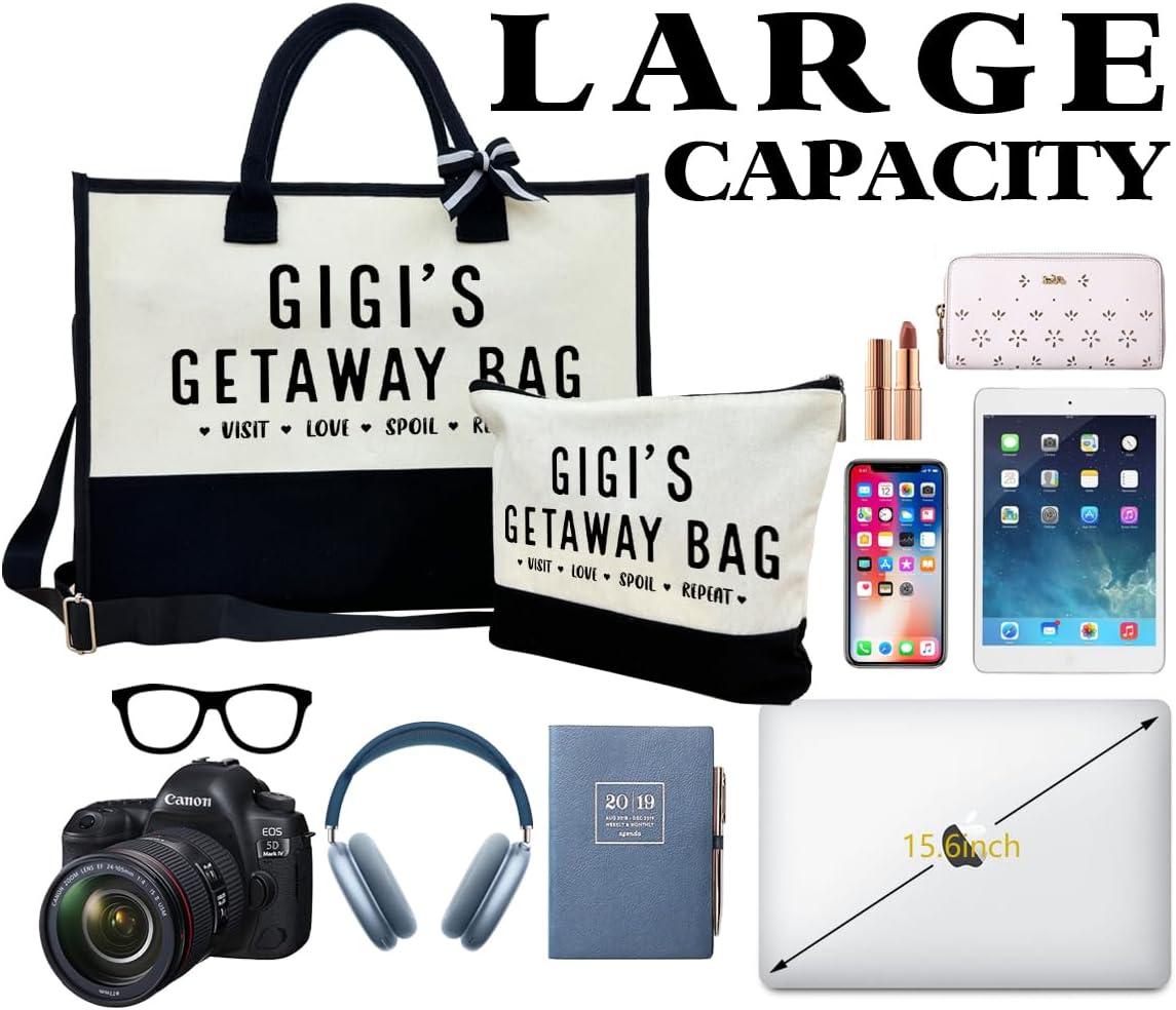 SUSZDOU Gigi Gift – Canvas Beach Tote Bag for Women, Reusable Travel Picnic Shopping Tote, Birthday Mother’s Day Gift for Grandma Gigi