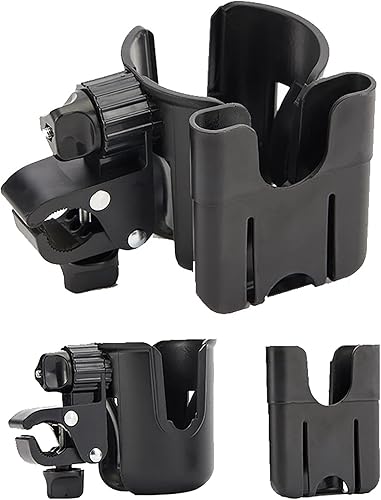 Portavasos 2 en 1, organizador de cochecito con rotación de 360 grados - Bicicleta, cochecito, silla de ruedas, taza andadora, soporte para