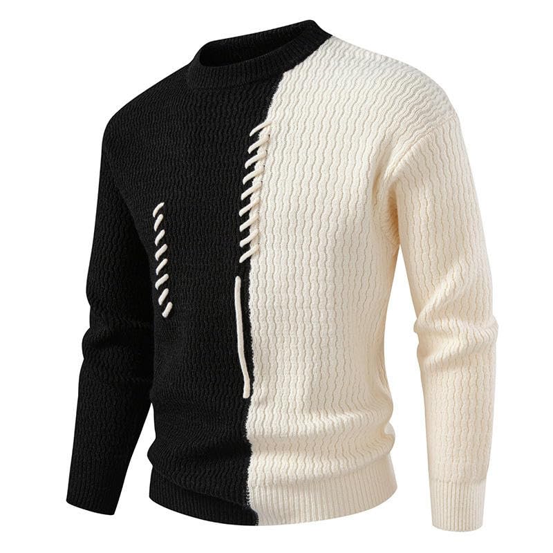 Men's Casual Loose Color Block Round Neck Pullover Base Sweater2